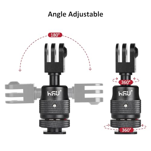 HSU Cold Shoe Mount Adapter, Aluminum 1/4”-20 Screw Hole 360° Rotation Camera Tripod Mount for GoPro Hero 13/12/11/10/9/8/7/DJI Osmo Action, Applicable for Tripod Selfie Stick and DSLR Camera Flash