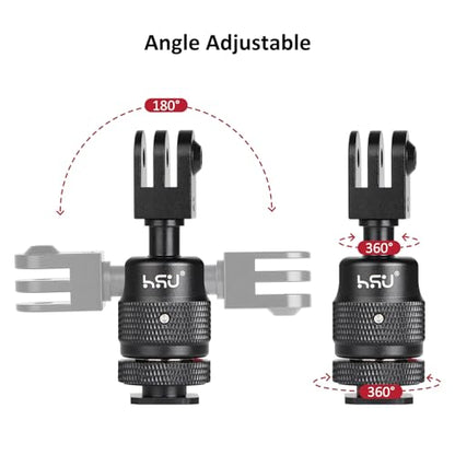 HSU Cold Shoe Mount Adapter, Aluminum 1/4”-20 Screw Hole 360° Rotation Camera Tripod Mount for GoPro Hero 13/12/11/10/9/8/7/DJI Osmo Action, Applicable for Tripod Selfie Stick and DSLR Camera Flash