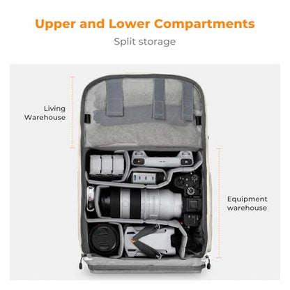 K&F CONCEPT Camera Backpack, Camera Bags for Photographers Large Capacity Camera Case with Raincover,15-15.6 Inch Laptop Compartment Compatible for Canon/Nikon/Sony/DJI Mavic Drone - color: 08-beige