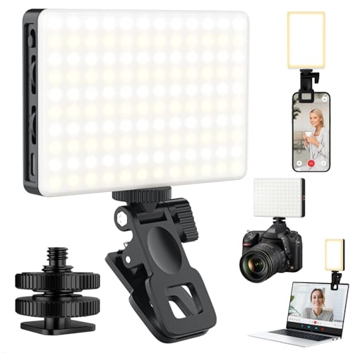 120 LED Selfie Light for iPhone, Portable Phone Light with Clip & Camera Tripod Adapter - 5000mAh Rechargeable, 3 Lighting Modes, CRI 97+ for Video Recording, TikTok, Tripod Mount Rings - color: Black