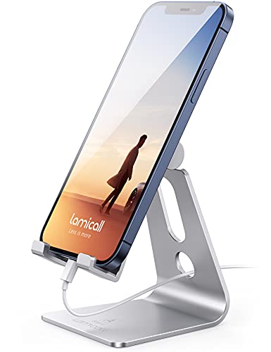 Lamicall Adjustable Cell Phone Stand, Desk Phone Holder, Cradle, Dock, for iPhone 16 15 14 13 12 Mini 11 Pro Xs Max XR X 8 7 6 Plus SE, Office Accessories,Smartphone - Silver - color: Silver