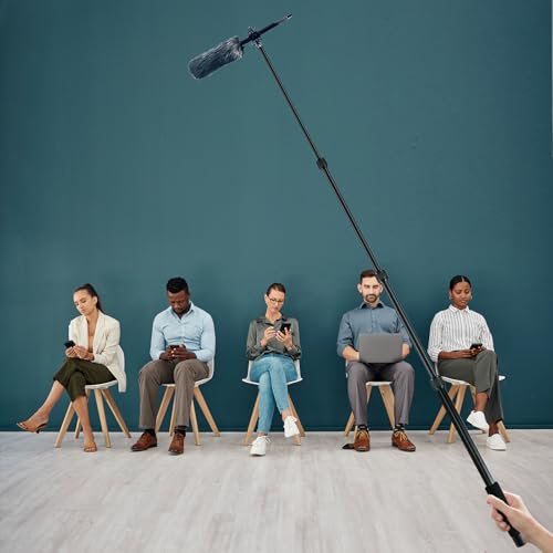 Portable Handheld Boom Pole, 4 Section Stretchable Handheld Aluminum Alloy Microphone Boom Arm with 1/4" 3/8" Interface/4Pcs Sticker Strap for Interview/TV Applications/Video Production (45-154cm)