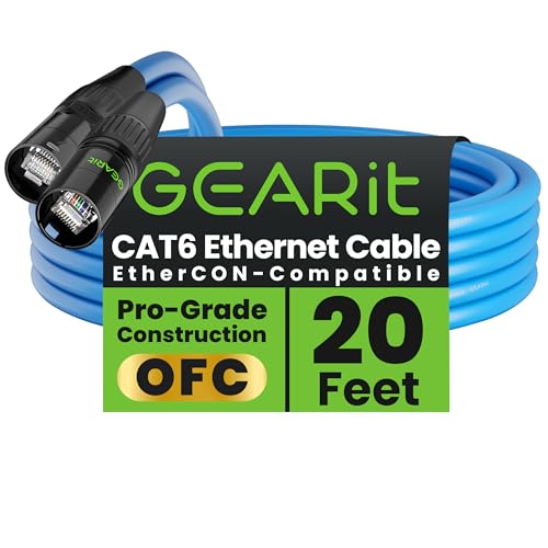 GEARit Shielded CAT6 Ethercon Cable (20 Feet) Professional Audio & Lighting RJ45 EtherCON-Compatible Cable for Studio, Stage, Concerts - 20ft Blue - color: Blue, size: 20 Feet