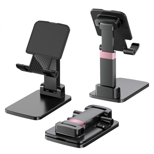 Cell Phone Stand Cute Mobile Holder For iPhone Desk Office Accessories | for thick cases; Under 12" Tablets, e-readers; Folds flat; Anti-slip; Weighted base - color: 09-Black&White
