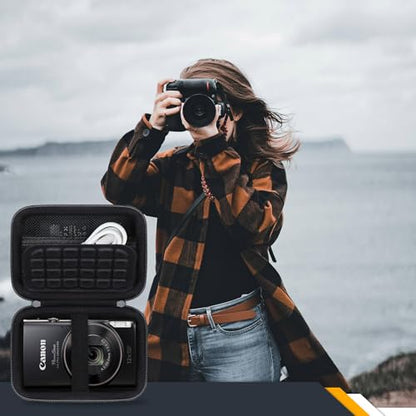 RAIALL Carrying Case for Canon PowerShot ELPH 360 HS A/IXY 650/ Canon IXUS 285 HS/Sony DSCW830/ CAMKORY/VAHOIALD Digital Camera, Vlogging Camera Travel Bag, Mesh Pocket for Batteries, Black - color: Black
