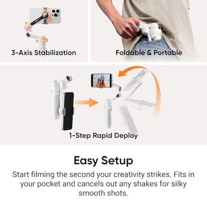 Insta360 Flow 2 Pro Vlog Bundle Grey - Foldable AI Phone Gimbal, Track in 200+ Apps with Apple DockKit, 360º Pan Tracking, Built-in Tripod/Selfie Stick, Remote Control, Spotlight/Backpack Mount - color: Stone Grey - Vlog Bundle