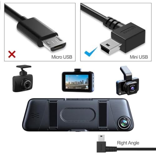 Mini USB Cable 90 Degree 2Pack 10ft for Garmin Nuvi for Canon PowerShot/Rebel/EOS/DSLR/ELPH,Dash Cam,SatNav,Camcorders,Car,Camera USB Cable Right Angle Mini-B Charger Cord Data Sync Charging Adapter - size: 10ft