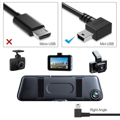 Mini USB Cable 90 Degree 2Pack 10ft for Garmin Nuvi for Canon PowerShot/Rebel/EOS/DSLR/ELPH,Dash Cam,SatNav,Camcorders,Car,Camera USB Cable Right Angle Mini-B Charger Cord Data Sync Charging Adapter - size: 10ft