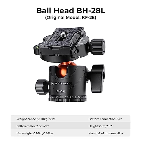 K&F CONCEPT 90''/230cm Ultra High Camera Tripod T254A7+BH-28L | Horizontal Overhead Shooting, Metal Ball Head, 10KG Load Capacity, Detachable Monopod, Flexible Travel Tripods - size: T254A7+BH-28L
