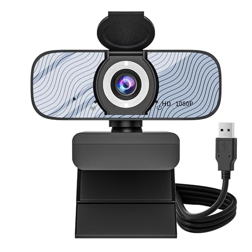 Gozvrpus USB HD Webcam with Built-in Microphone and Rotatable Tripod, 1080P Video, Wide Angle Camera, Privacy Cover, for Desktop PC or Laptop Computer（White） - color: white