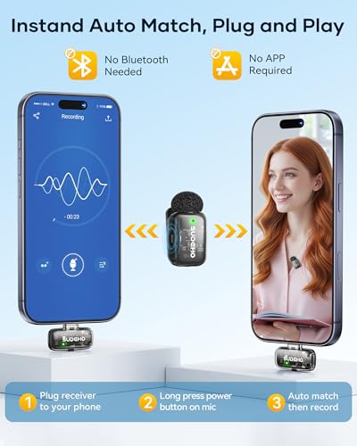 Wireless Mini Lavalier Microphones for iPhone iPad Android with Charging Case, USB C Lapel Mic with Noise Reduction & Voice Changer Mode for Video Recording Vlogging YouTube Interview and Game Chat