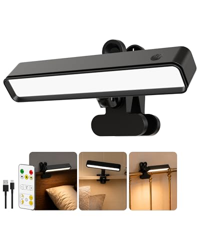 6000mAh Rechargeable Clip on Light, LED Reading Light for Bed/Desk, 3 Color Modes & Stepless Dimming, Portable Clamp Lamp with 360 Degree Adjustment, Battery Operated Work Light for Home Office, Black