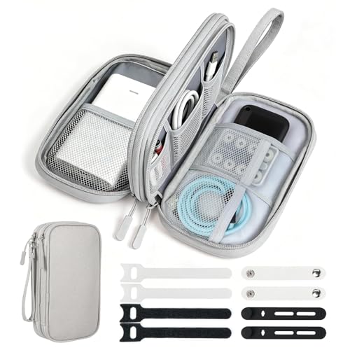 Travel Essentials Electronics Organizer, Double Layers Cable Organizer Bag for 3ft+ Cords, Waterproof Tech Pouch for Charger, Phone & Airplane Gadgets, Light Gray - color: Light Gray, size: Medium