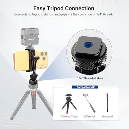 NEEWER Universal Cell Phone Stand Holder with Cold Shoe, 1/4" Thread, 360° Swivel, 180° Tilt, 3 Axis Tripod Mount Adapter Compatible with iPhone Android Samsung Camera Cage Top Handle, PA154