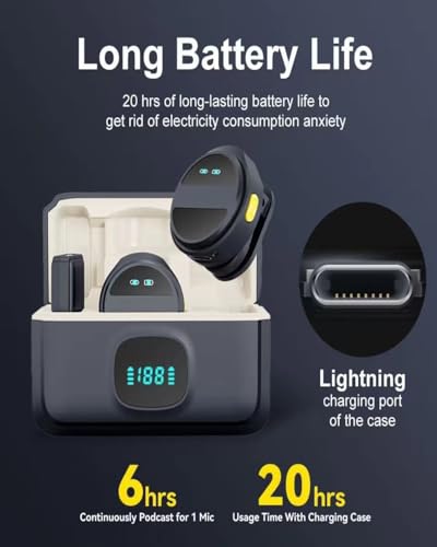 Wireless Lavalier Mini Microphone for iPhone/Android, Noise Canceling USB C Lavalier Microphone for Android iPhone Video Recording Vlogging TikTok, Magnetic Lapel Mic with Charging Case