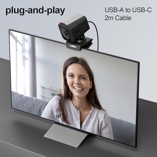 NBD 2K Webcam for PC & Laptop, Autofocus Computer Camera with Remote Control, 2 AI-Noise Canceling Microphones, Stereo Mics, Adjustable Field of View, Low-Light Correction, Built-in Privacy Cover W100