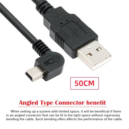 JSER Mini USB2.0 5Pin Type-B Male 90 Degree Left Angle to USB 2.0 Type-A Male Power Data Cable 480Mbps Compatible with Computer Camera Laptop Desktop MP3 MP4 (Left Angle 1.6ft/0.5m) - size: 0.5m, style: Left Angle
