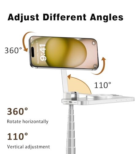 TONEOF 68" Magnetic Selfie Stick Tripod with Aluminum Strong Magnetic Holder for Magsafe, 360° Rotatable Travel Phone Tripod Stand with Metal Ring & Rechargeable Remote for iPhone/Android(Beige Gray) - color: Beige Gray