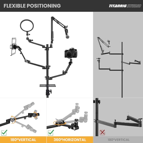 TARION Live Streaming Stand with Wheels - 61"/155cm 5-in-1 Stream Stand Equipment Kit: 1 Mic Boom + 3 Articulated Arms + 1 Projector Holder, Adjustable Heavy-Duty Floor Live Tree Stand Setup TitanRig - size: 5-in-1 Floor Set