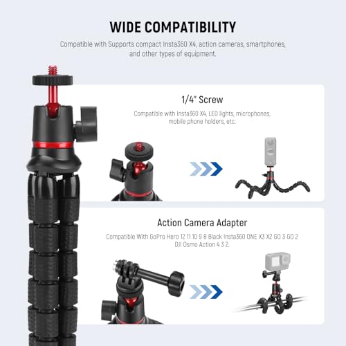 NEEWER Tripod for iPhone with Remote/Action Camera Mount Adapter/Phone Holder, Mini Flexible Camera Phone Tripod Stand Compatible with GoPro Samsung DSLR Camera Webcam for Vlog, Video Recording, T72 - style: T72