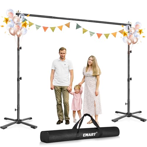 EMART Portable Backdrop Stand Kit with Foldable Cross Flat Base, Adjustable 8.5ft Height 10ft Width Pipe and Drape Background Hanging Frame Bar for Photography Party Wedding Birthday Photo Studio - size: 8.5x10FT