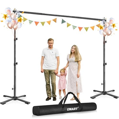 EMART Portable Backdrop Stand Kit with Foldable Cross Flat Base, Adjustable 8.5ft Height 10ft Width Pipe and Drape Background Hanging Frame Bar for Photography Party Wedding Birthday Photo Studio - size: 8.5x10FT