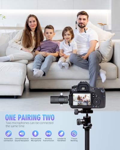PQRQP 3 in 1 Wireless Lavalier Microphones for iPhone, iPad, Android, Camera, USB-C Microphone, 7-Hour Battery, Mini Microphone with Noise Reduction for Video Recording, Vlog, YouTube, TikTok