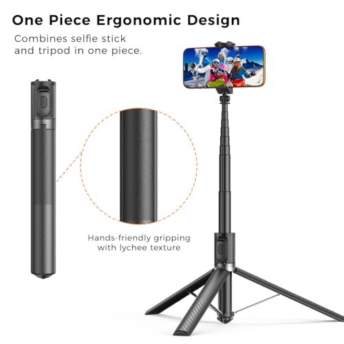 65" Automatic Phone Tripod,Auto-Open and Close Selfie Stick Tripod with Remote, Extendable Cell Phone Stand for iPhone & Android,Lightweight Selfie Stick for Creators,Vloggers,Travel,YouTube