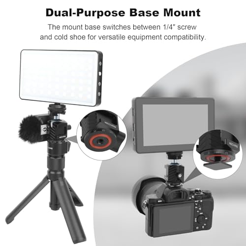 Mini Ball Head Tripod Head with Triple Cold Shoe Mount, Aluminum Tripod Ball Head Mount for DSLR Action Camera/Smartphone/LED Light/Mic/Tripod/Monopod/Light Stand/Cage, Max Load 8.8lb (62006)