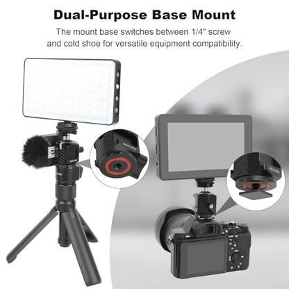 Mini Ball Head Tripod Head with Triple Cold Shoe Mount, Aluminum Tripod Ball Head Mount for DSLR Action Camera/Smartphone/LED Light/Mic/Tripod/Monopod/Light Stand/Cage, Max Load 8.8lb (62006)