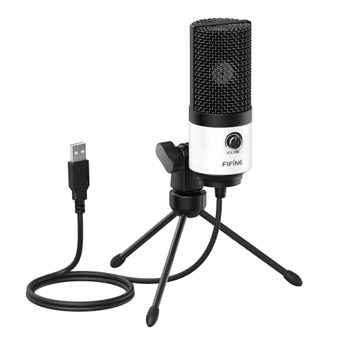 FIFINE USB Podcast Microphone,PC Computer Recording Mic for Desktop Laptop,Studio Condenser Microphone with Volume Knob for Voice-Over, Vocals, Online Meeting, YouTube-K669W - color: White