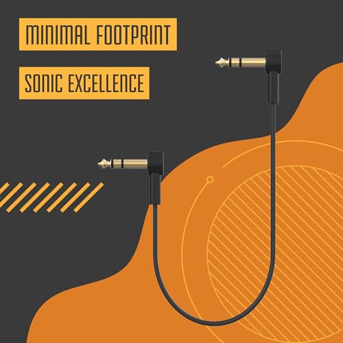 Rock Stock Stereo TRS Cable 1/4 Right Angle - 2 Feet Ultra-Thin Flat TRS Patch Cable, Low Profile, Gold Plated, Braided Shielding, Maximize Pedalboard Space, Eliminate Noise, Guitar Effects Pedals - size: 24 Inches (2 Ft)