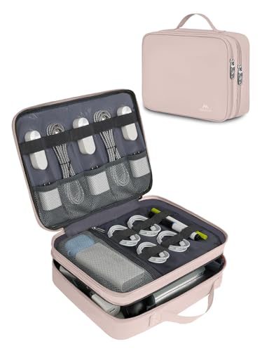 MATEIN Electronic Organizer Travel Case for Women, Double Layers Electronic Accessories Case with Handle, Portable Cord Organizer Travel for Cord, Charger, Phone, Earphone, Tablet, Pink Gift - color: Pink, size: Medium