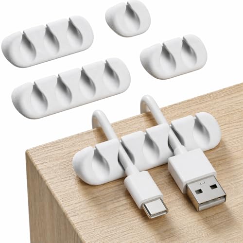 GLUIT Cord Organizer for Desk, Cable Holder for Nightstand, Charger Organizer, Adhesive Desktop Wire Clips, Multislot Cable Management, Table Organizer Accessories - 5 Pack, 15 Slots, White - color: White, size: 5 Pack