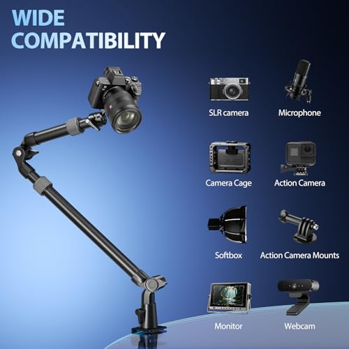 EMART Overhead Camera Mount with Serrated Bite Magic Arm,40-in Camera Desk Mount with 1/4" Ball Head for Cameras DSLR Phone,Holder Stand for Live Streaming/Photo Video Shooting