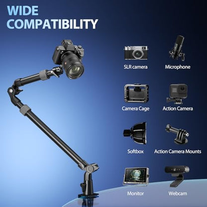 EMART Overhead Camera Mount with Serrated Bite Magic Arm,40-in Camera Desk Mount with 1/4" Ball Head for Cameras DSLR Phone,Holder Stand for Live Streaming/Photo Video Shooting