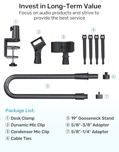 Gooseneck Mic Stand with Clamp, 19-Inch Flexible Desktop Microphone Arm Holder with 3/8" & 1/4" Screw Adapters, 360° Adjustable, Ideal for Podium, Pulpit, Lecture, Conference and Live Streaming - size: Upgraded Clamp