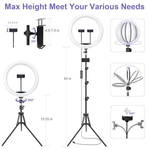 13" Selfie Ring Light with 76" Tripod Stand & 3 Phone Holder, LED Camera Ringlight with 48 RGB Colors Modes & Musical Rhythm Mode and 12 Brightness Dimmable for Makeup/Photography/Videos/Vlog/TikTok - color: 13" Musical Version