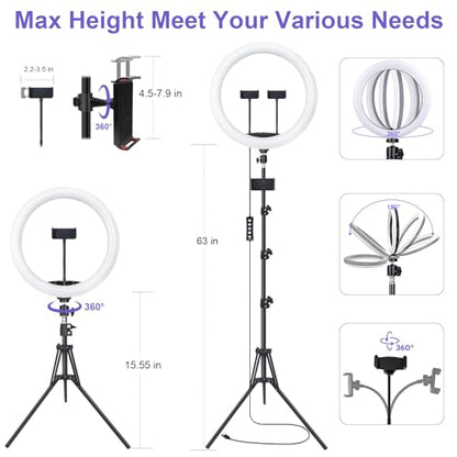 13" Selfie Ring Light with 76" Tripod Stand & 3 Phone Holder, LED Camera Ringlight with 48 RGB Colors Modes & Musical Rhythm Mode and 12 Brightness Dimmable for Makeup/Photography/Videos/Vlog/TikTok - color: 13" Musical Version