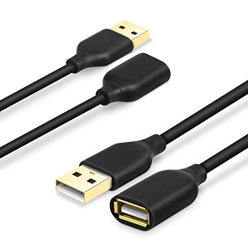 Costyle USB Extension Cable 6FT, 2-Pack USB 2.0 Type A Male to A Female Extension Cord USB Cable Extender with Gold-Plated Connectors for Keyboard,Flash Drive,Hard Drive,Camera (Black) - color: Black, size: 6ft