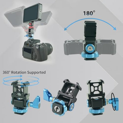 Tripod Ball Head Mount 3 Port Cold Shoe Mount with 1/4"-20 Thread, 360° Rotating Panoramic Ball Head for DSLR Camera Tripod Monopod Slider Camcorder Camera Cage Flash LED Monitor Microphone