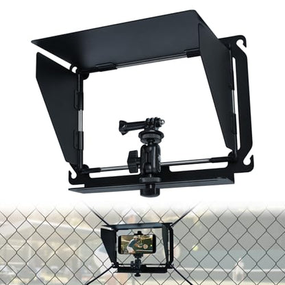 Baseball Fence Phone Mount, 3-Sided Anti-Glare Sunshade, Clear Game Footage in Bright Sunlight, Quick Setup, Durable Metal Frame, Fits iPhone, GoPro, Mevo Start