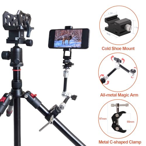 Camera Arm for Hunting,C-Clip Magic Arm Cell Phone Holder for Self Filming Hunts Tripod Compatible Gopro,Trail Camera, iPhone, Mevo Start and Outfitter Action Camera, Substitute Tree Stand Mount