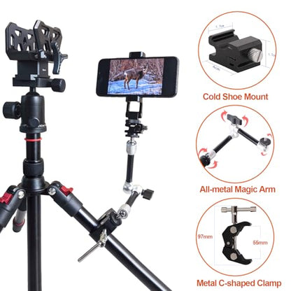Camera Arm for Hunting,C-Clip Magic Arm Cell Phone Holder for Self Filming Hunts Tripod Compatible Gopro,Trail Camera, iPhone, Mevo Start and Outfitter Action Camera, Substitute Tree Stand Mount