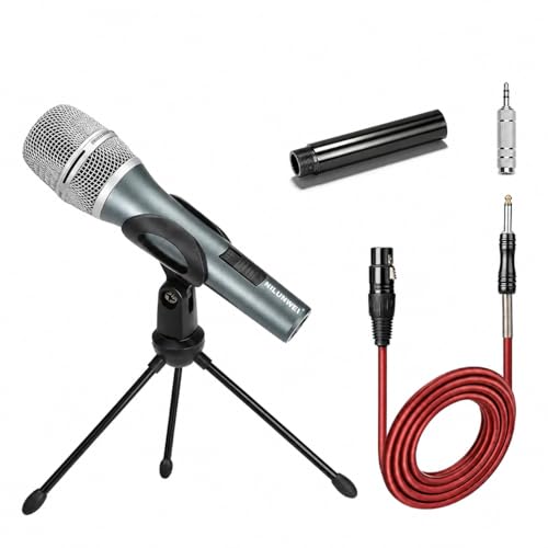 Dynamic Microphone - Heart shaped Directional Wired Microphone, used as a vocal microphone for live sing, with 14 foot XLR to 1/4 inch audio cable, desktop tripod, extension pole, Mic storage bag