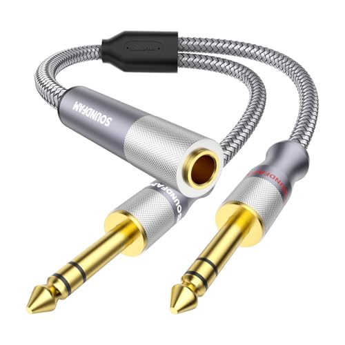 1/4" Splitter Cable 2 Feet/60CM,Microphone Splitter 1 Female to 2 Male TRS 1/4 inch Splitter 6.35mm Stereo Female Plug to Dual 6.35mm Male-Grey - size: 2ft/60CM-1PACK, style: 1/4" Splitter 1 Female to 2 Male