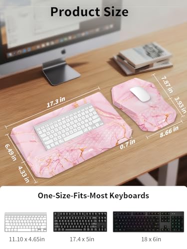3-in-1 Ergonomic Keyboard Stand with Wrist Rest & Mouse Pad Set, Comfy Keyboard Riser Holder Soft Mousepad with Massage Design, Memory Foam and Non-Slip PU Base for Pain Relief, Pink Marble - color: Pink Marble