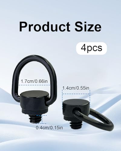 4Pcs Stainless Steel D Ring Screw Adapter, 1/4"-20 Camera D Ring Screw with Rubber Padded for Tripod Camera Shoulder Straps, Selfie Sticks, Gimbals, Black - color: Black