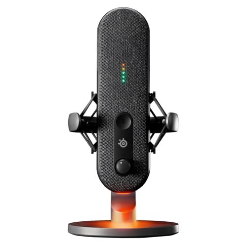 SteelSeries Alias USB Mic for PC — 3x Bigger Capsule for Gaming, Streaming and Podcasting — Sonar for Streamers Audio Software — AI Noise Cancelling — LED (Renewed)