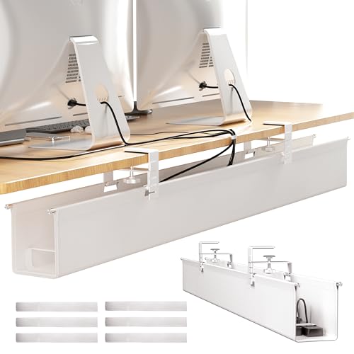 [Upgraded] Large Under Desk Cable Management Tray, Cinati Cable Management Under Desk No Drill, 42" Fabric Cord Hider for Wire Organizer, Cord Organizer for Office, Home - Supports Up to 30lbs White - color: White, size: Extra Large(42 inch)